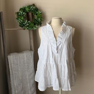 Crown & Ivy ruffle neck sleeveless white top